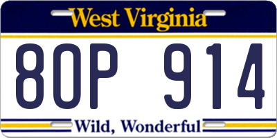 WV license plate 8OP914