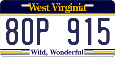 WV license plate 8OP915
