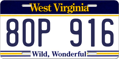 WV license plate 8OP916
