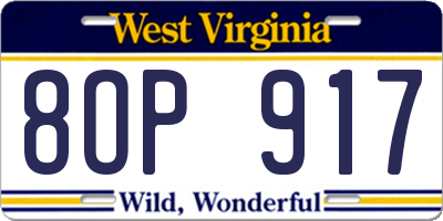 WV license plate 8OP917