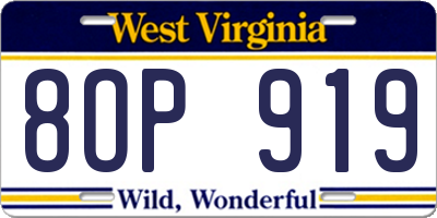 WV license plate 8OP919