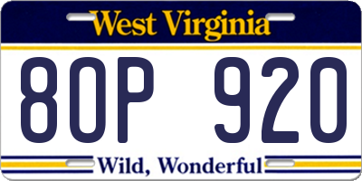 WV license plate 8OP920
