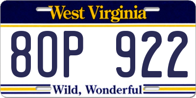 WV license plate 8OP922