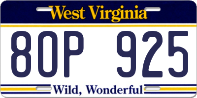 WV license plate 8OP925