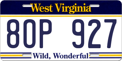 WV license plate 8OP927