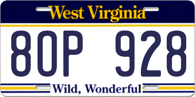 WV license plate 8OP928
