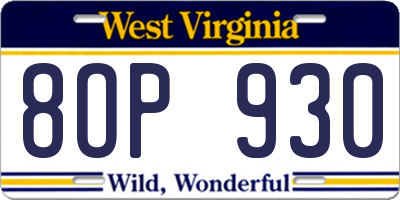 WV license plate 8OP930
