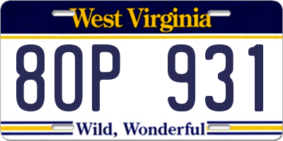 WV license plate 8OP931