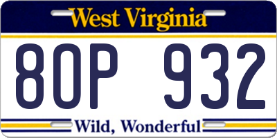 WV license plate 8OP932