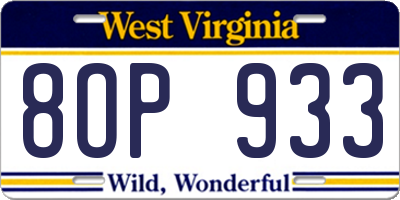 WV license plate 8OP933