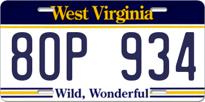 WV license plate 8OP934