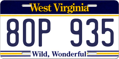 WV license plate 8OP935