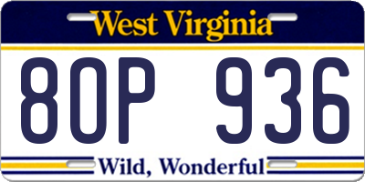 WV license plate 8OP936