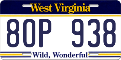 WV license plate 8OP938
