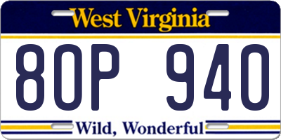 WV license plate 8OP940