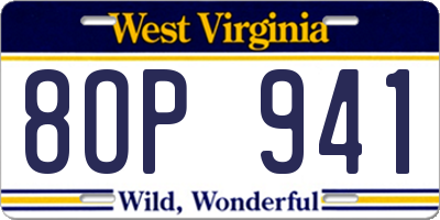 WV license plate 8OP941
