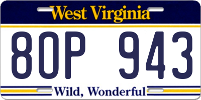 WV license plate 8OP943