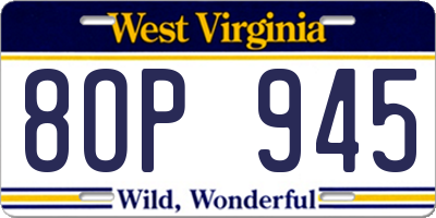 WV license plate 8OP945
