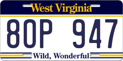 WV license plate 8OP947