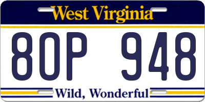 WV license plate 8OP948