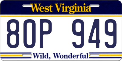 WV license plate 8OP949