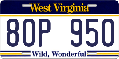 WV license plate 8OP950