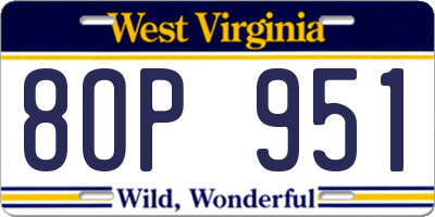 WV license plate 8OP951