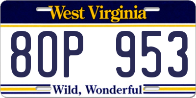WV license plate 8OP953