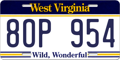 WV license plate 8OP954