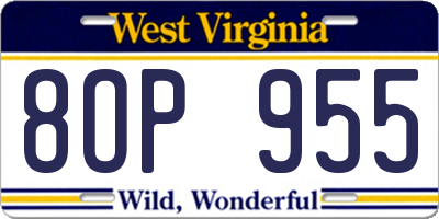 WV license plate 8OP955