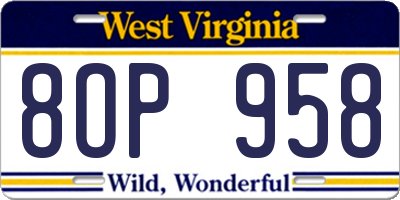 WV license plate 8OP958