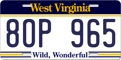 WV license plate 8OP965