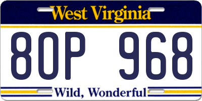 WV license plate 8OP968