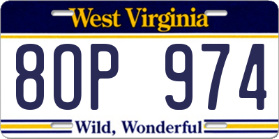 WV license plate 8OP974