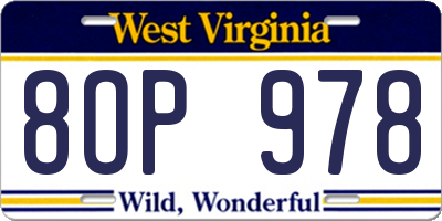 WV license plate 8OP978