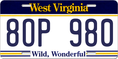 WV license plate 8OP980