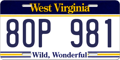 WV license plate 8OP981