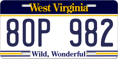 WV license plate 8OP982