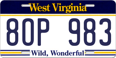 WV license plate 8OP983