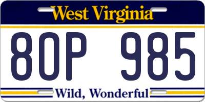 WV license plate 8OP985