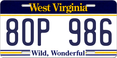 WV license plate 8OP986