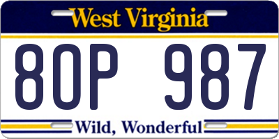 WV license plate 8OP987