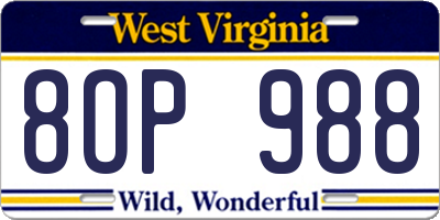 WV license plate 8OP988