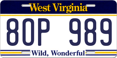 WV license plate 8OP989