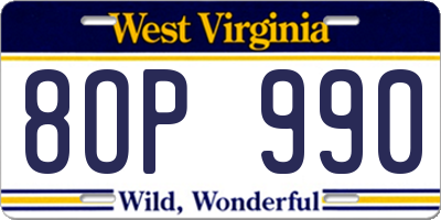 WV license plate 8OP990