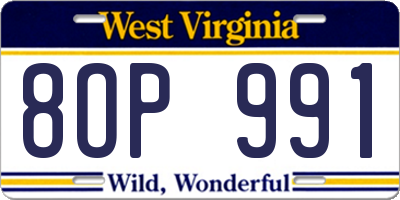 WV license plate 8OP991