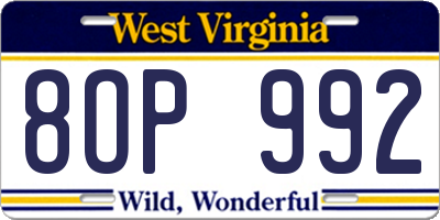 WV license plate 8OP992