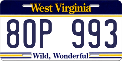 WV license plate 8OP993