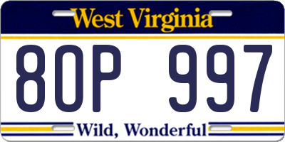 WV license plate 8OP997