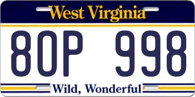 WV license plate 8OP998